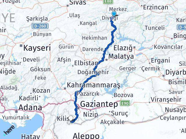 Erzincan İliç Kilis Arası Kaç Km - Yol Haritası