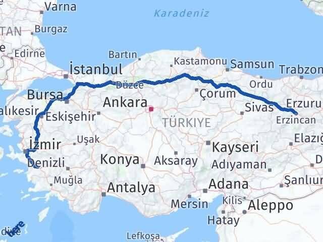 Erzincan İncirliova Aydın Arası Kaç Km - Yol Haritası