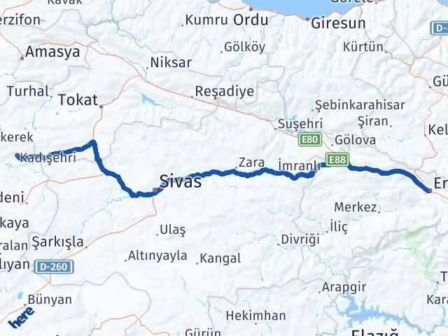 Erzincan Kadışehri Yozgat Arası Kaç Km - Yol Haritası