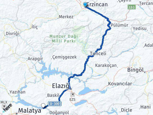 Erzincan Kale Malatya Arası Kaç Km - Yol Haritası