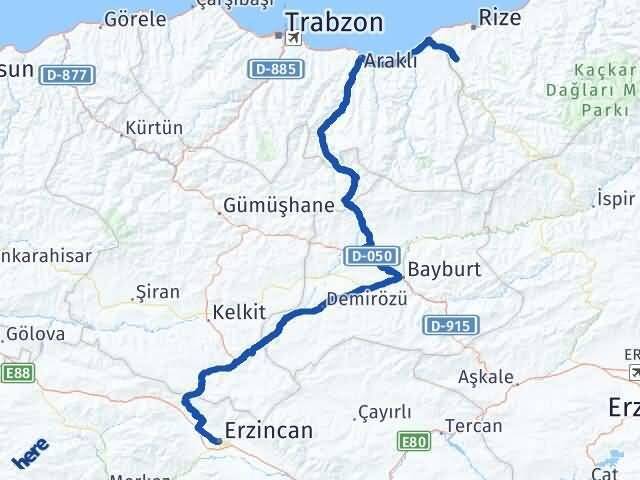 Erzincan Kalkandere Rize Arası Kaç Km - Yol Haritası