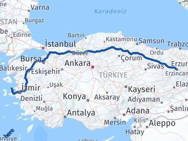 Erzincan Karaburun İzmir Arası Kaç Km - Yol Haritası