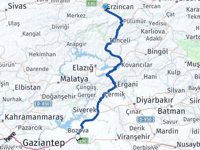 Erzincan Karaköprü Şanlıurfa Arası Kaç Km - Yol Haritası