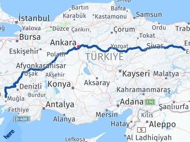 Erzincan Kavaklıdere Muğla Arası Kaç Km - Yol Haritası