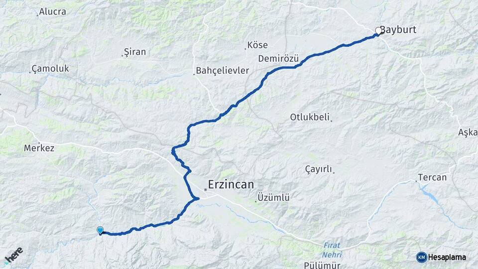Erzincan Kemah Bayburt Arası Kaç Km - Yol Haritası