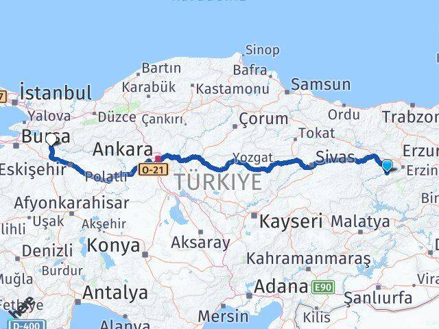 Erzincan Kemah Bilecik Arası Kaç Km - Yol Haritası