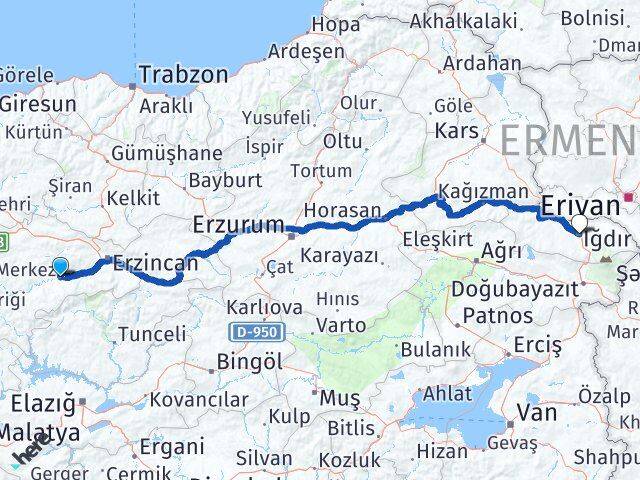 Erzincan Kemah Iğdır Arası Kaç Km - Yol Haritası
