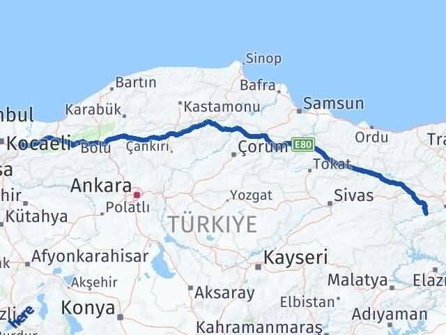 Erzincan Kemah Sakarya Arası Kaç Km - Yol Haritası