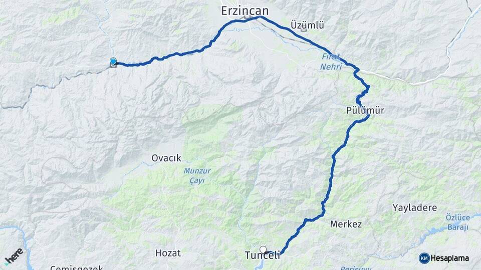 Erzincan Kemah Tunceli Arası Kaç Km - Yol Haritası