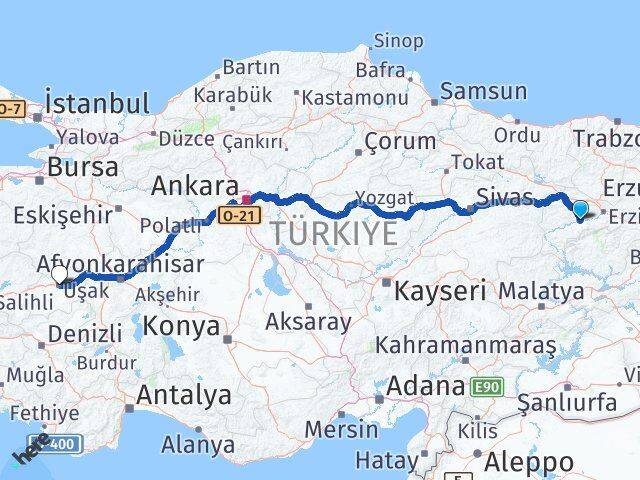 Erzincan Kemah Uşak Arası Kaç Km - Yol Haritası