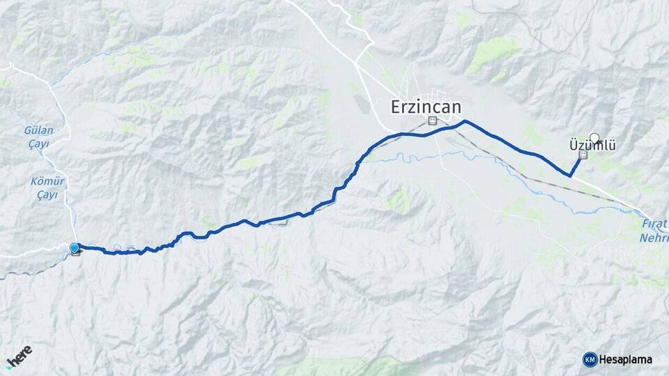 Erzincan Kemah Üzümlü Arası Kaç Km - Yol Haritası