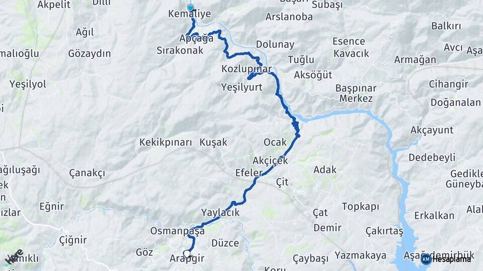 Erzincan Kemaliye Arapgir Malatya Arası Kaç Km - Yol Haritası