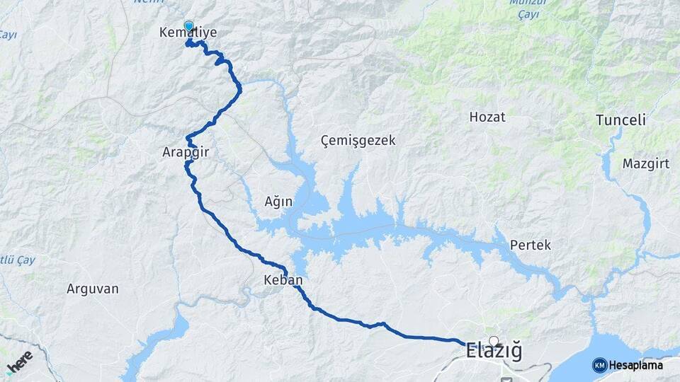 Erzincan Kemaliye Elazığ Arası Kaç Km - Yol Haritası