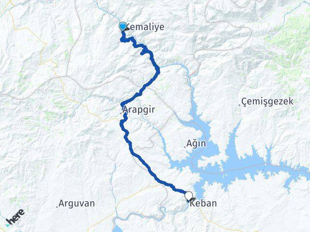 Erzincan Kemaliye Keban Elazığ Arası Kaç Km - Yol Haritası