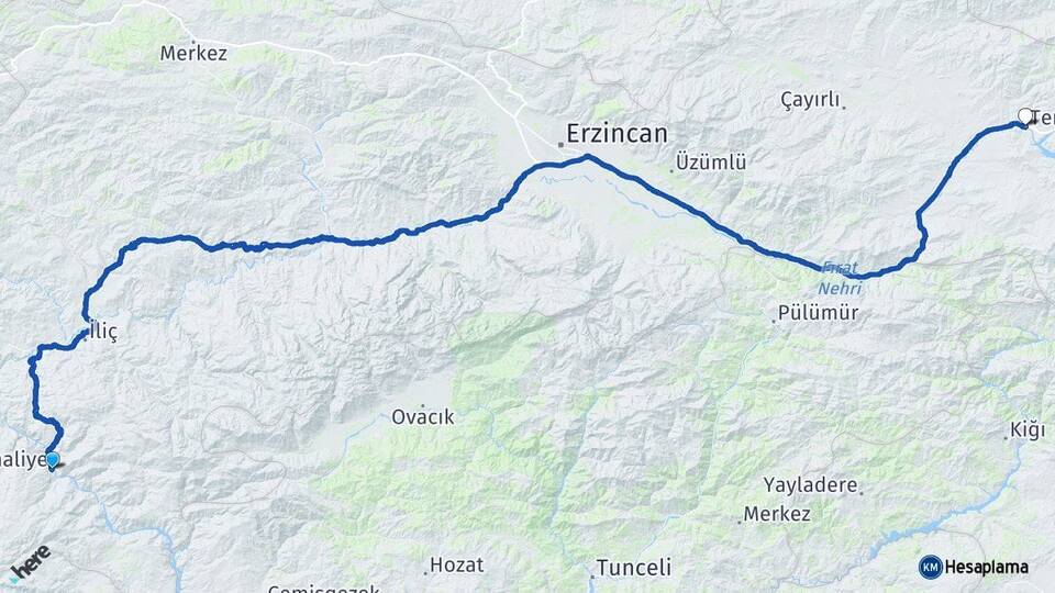 Erzincan Kemaliye Tercan Arası Kaç Km - Yol Haritası