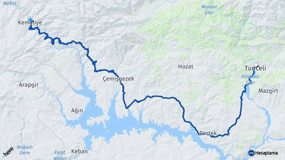 Erzincan Kemaliye Tunceli Arası Kaç Km - Yol Haritası