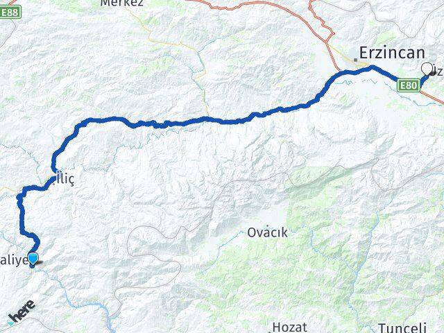 Erzincan Kemaliye Üzümlü Arası Kaç Km - Yol Haritası