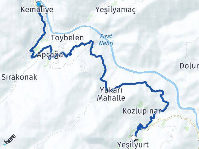 Erzincan Kemaliye Yeşilyurt Kemaliye Arası Kaç Km - Yol Haritası