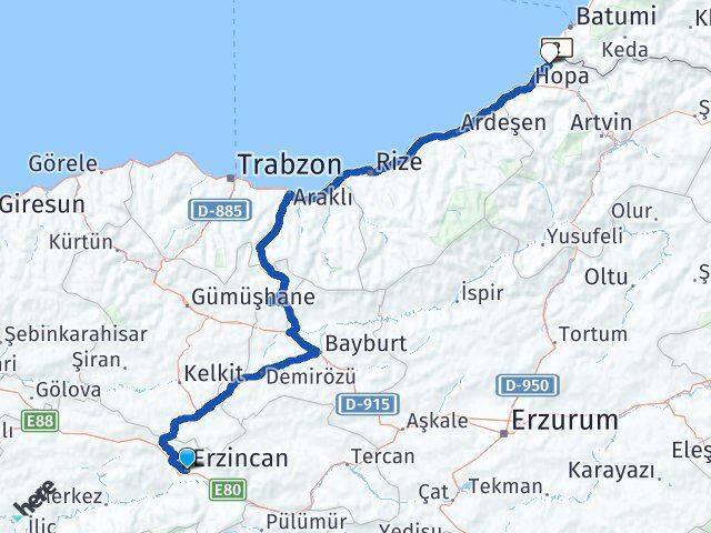 Erzincan Kemalpaşa Artvin Arası Kaç Km - Yol Haritası