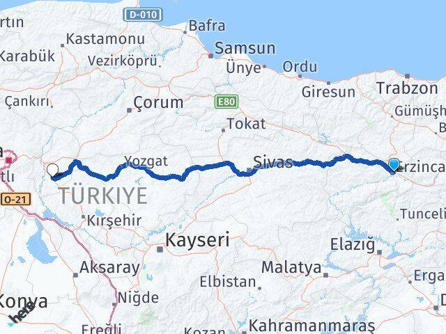 Erzincan Keskin Kırıkkale Arası Kaç Km - Yol Haritası