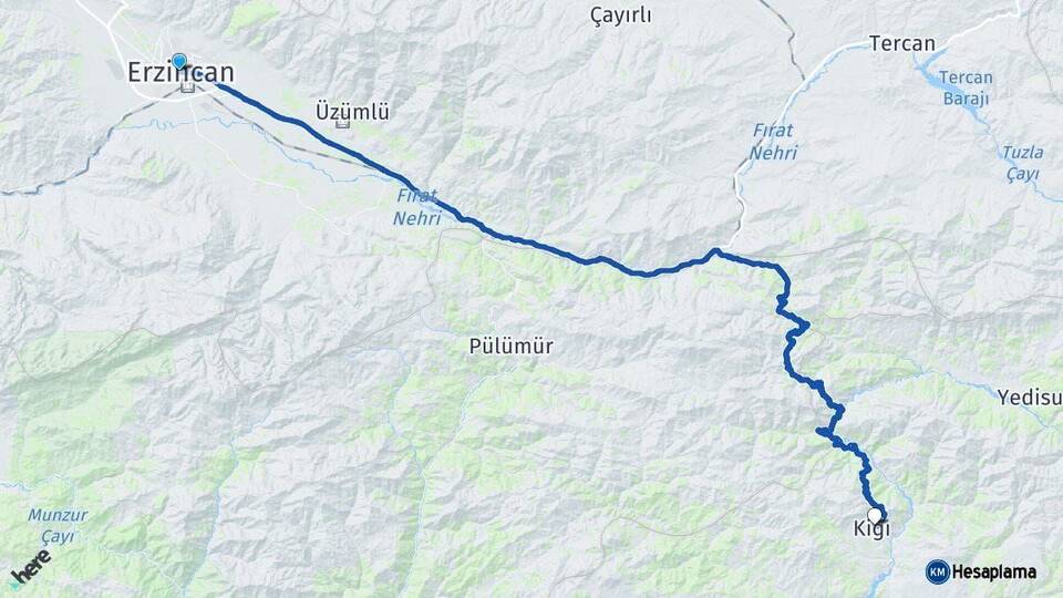 Erzincan Kiğı Bingöl Arası Kaç Km - Yol Haritası