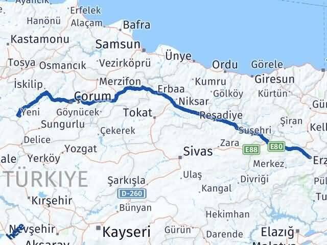 Erzincan Kızılırmak Çankırı Arası Kaç Km - Yol Haritası