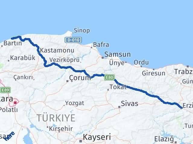 Erzincan Kurucaşile Bartın Arası Kaç Km - Yol Haritası