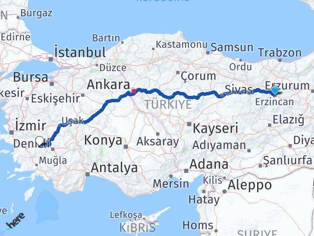 Erzincan Kuyucak Aydın Arası Kaç Km - Yol Haritası