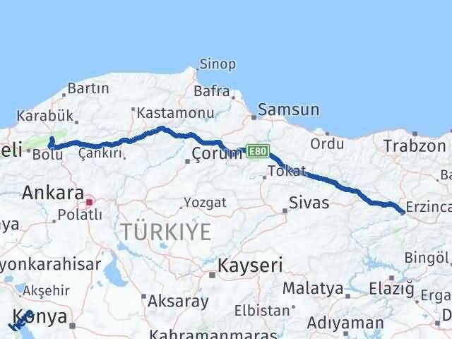 Erzincan Mengen Bolu Arası Kaç Km - Yol Haritası