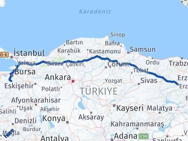 Erzincan Orhaneli Bursa Arası Kaç Km - Yol Haritası