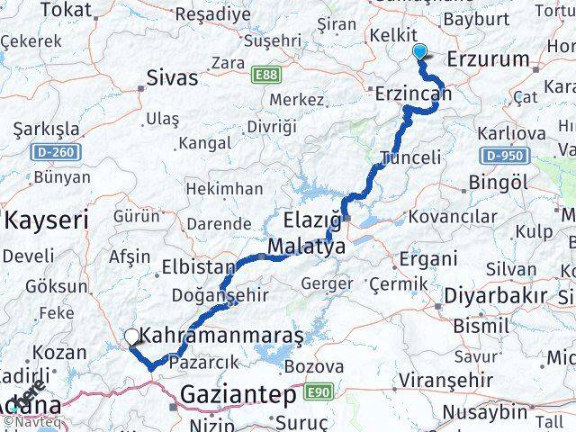 Erzincan Otlukbeli Kahramanmaraş Arası Kaç Km - Yol Haritası