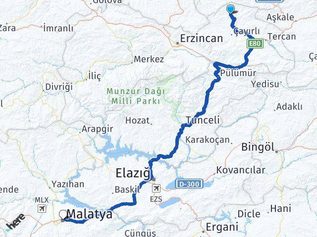 Erzincan Otlukbeli Malatya Arası Kaç Km - Yol Haritası
