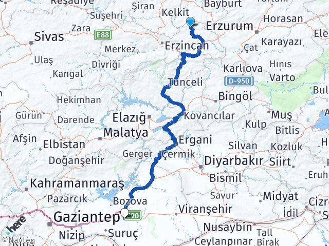 Erzincan Otlukbeli Şanlıurfa Arası Kaç Km - Yol Haritası