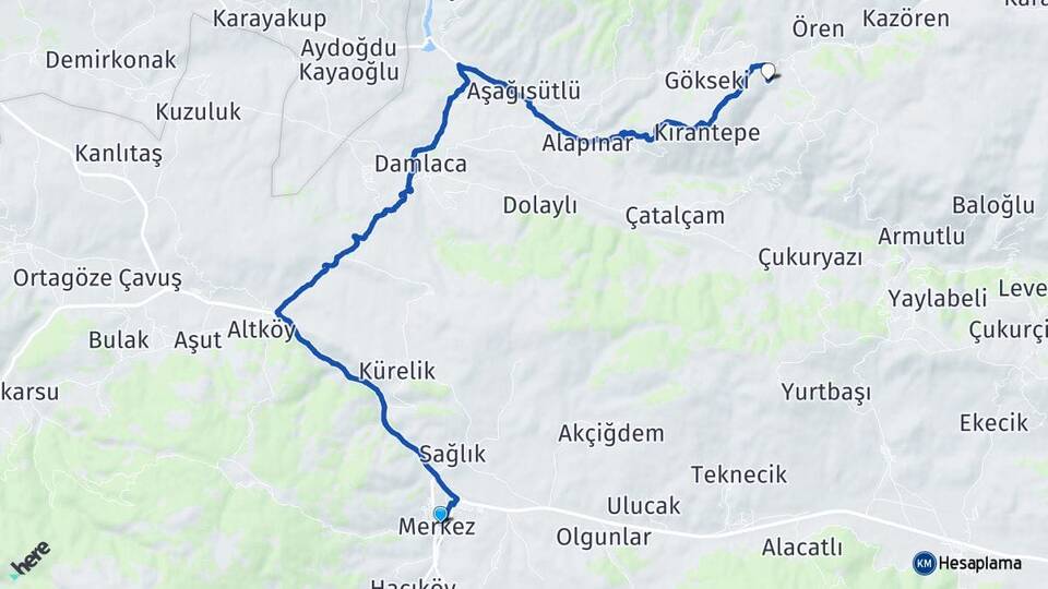 Erzincan Refahiye Çatak Refahiye Arası Kaç Km - Yol Haritası