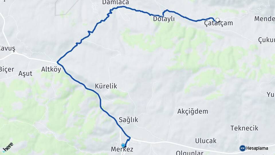Erzincan Refahiye Çatalçam Refahiye Arası Kaç Km - Yol Haritası