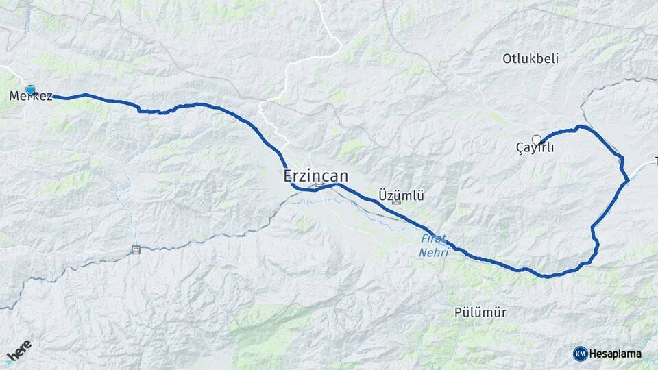 Erzincan Refahiye Çayırlı Arası Kaç Km - Yol Haritası