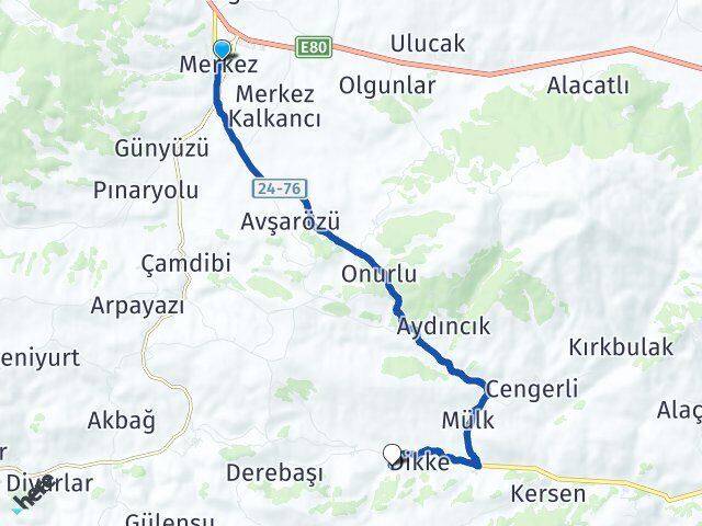 Erzincan Refahiye Keçegöz Refahiye Arası Kaç Km - Yol Haritası