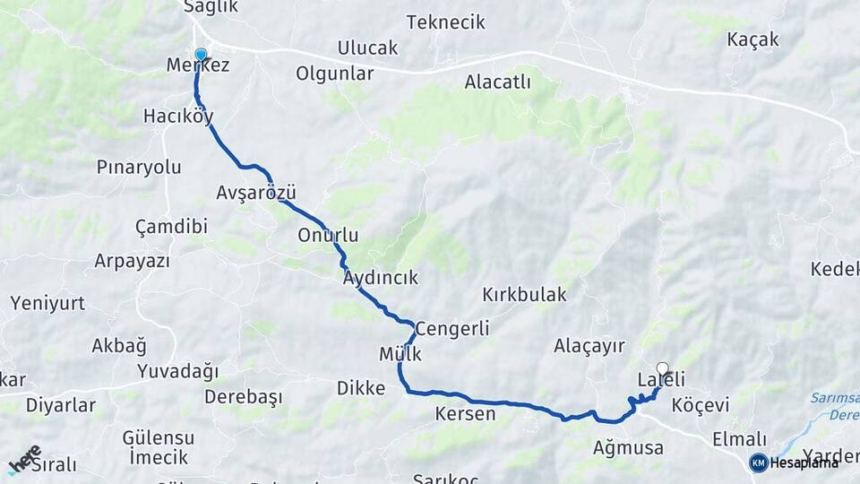 Erzincan Refahiye Laleli Refahiye Arası Kaç Km - Yol Haritası