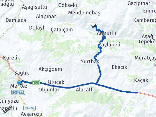 Erzincan Refahiye Mendemeköyçukuru Refahiye Arası Kaç Km - Yol Haritası