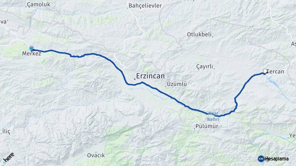 Erzincan Refahiye Tercan Arası Kaç Km - Yol Haritası