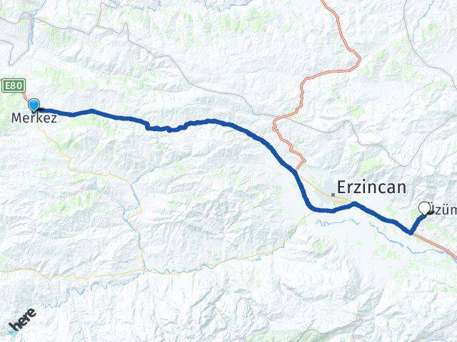 Erzincan Refahiye Üzümlü Arası Kaç Km - Yol Haritası
