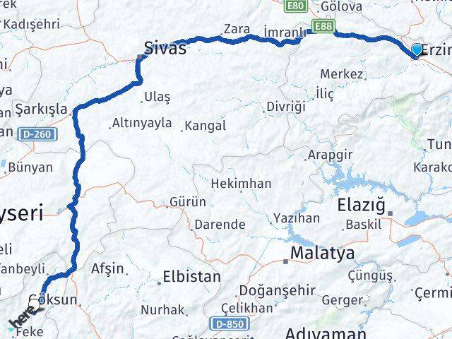 Erzincan Saimbeyli Adana Arası Kaç Km - Yol Haritası