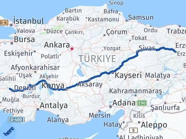 Erzincan Sarayköy Denizli Arası Kaç Km - Yol Haritası