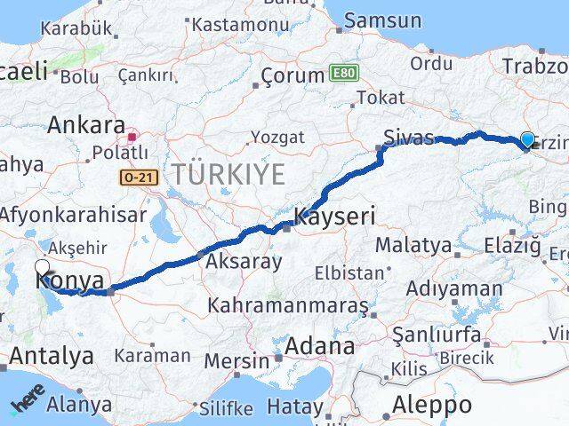 Erzincan Şarkikaraağaç Isparta Arası Kaç Km - Yol Haritası