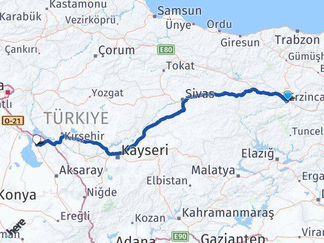 Erzincan Şereflikoçhisar Ankara Arası Kaç Km - Yol Haritası