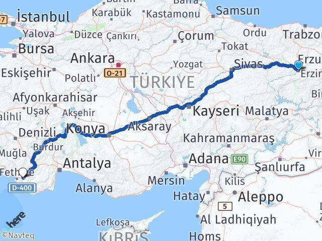 Erzincan Seydikemer Muğla Arası Kaç Km - Yol Haritası