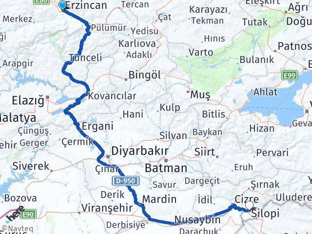 Erzincan Silopi Şırnak Arası Kaç Km - Yol Haritası
