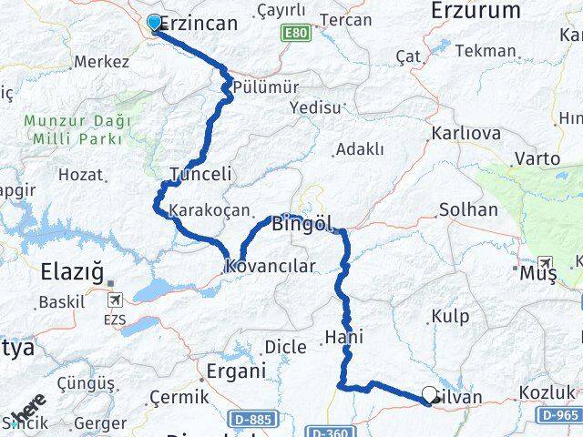 Erzincan Silvan Diyarbakır Arası Kaç Km - Yol Haritası