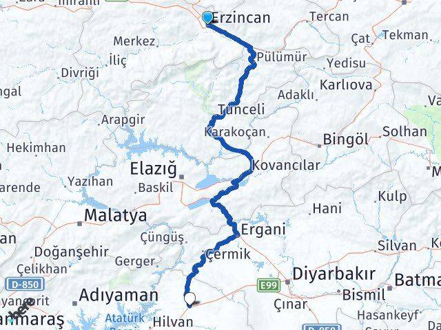 Erzincan Siverek Şanlıurfa Arası Kaç Km - Yol Haritası