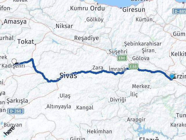 Erzincan Sulusaray Tokat Arası Kaç Km - Yol Haritası